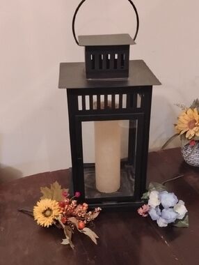 Black Metal Lantern with Pillar Candle